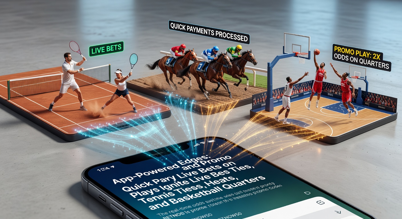 Scherm van een mobiele app met live odds op een tenniswedstrijd, inclusief snelle betalingsopties en promo-bonnen