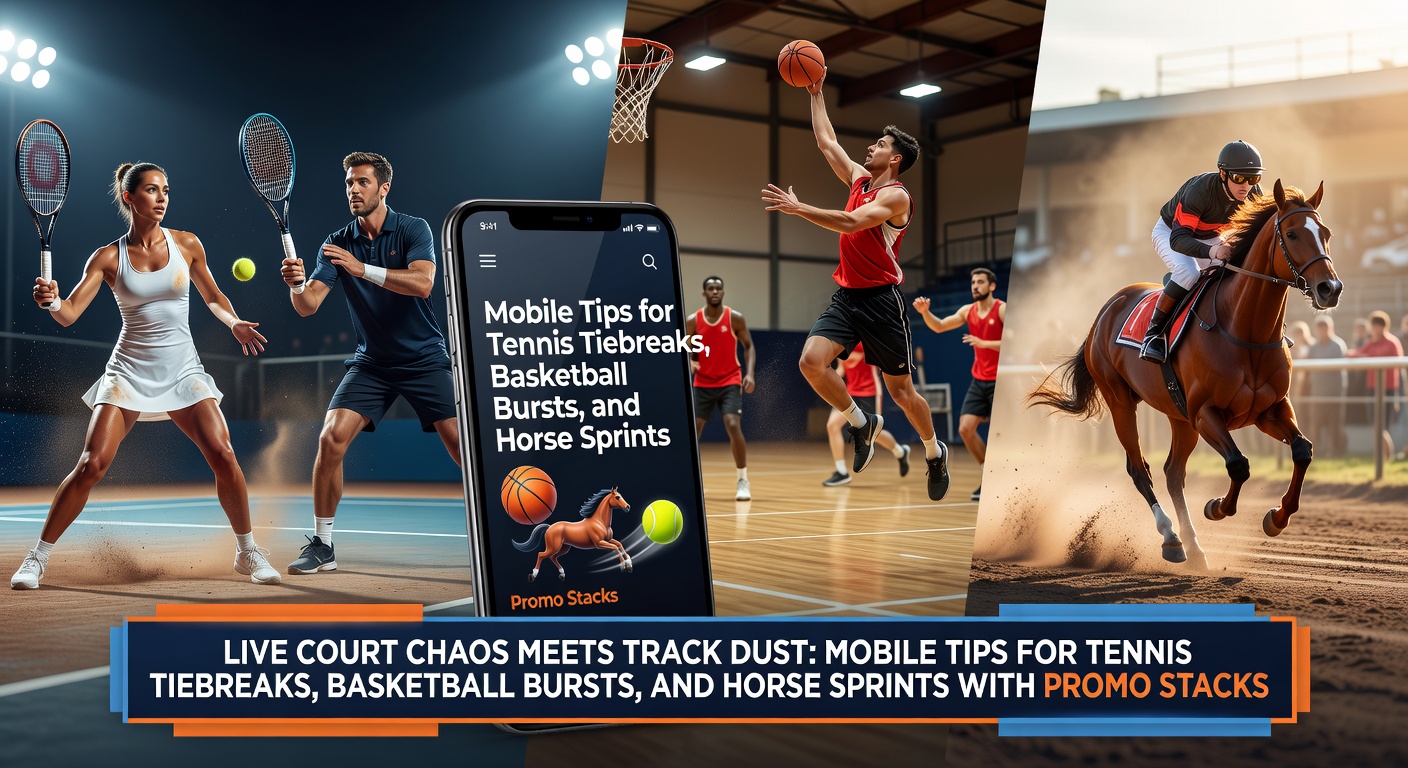 Dynamische actie tijdens een tennis tiebreak met spelers in volle concentratie op de court, smartphone in de hand voor live bets