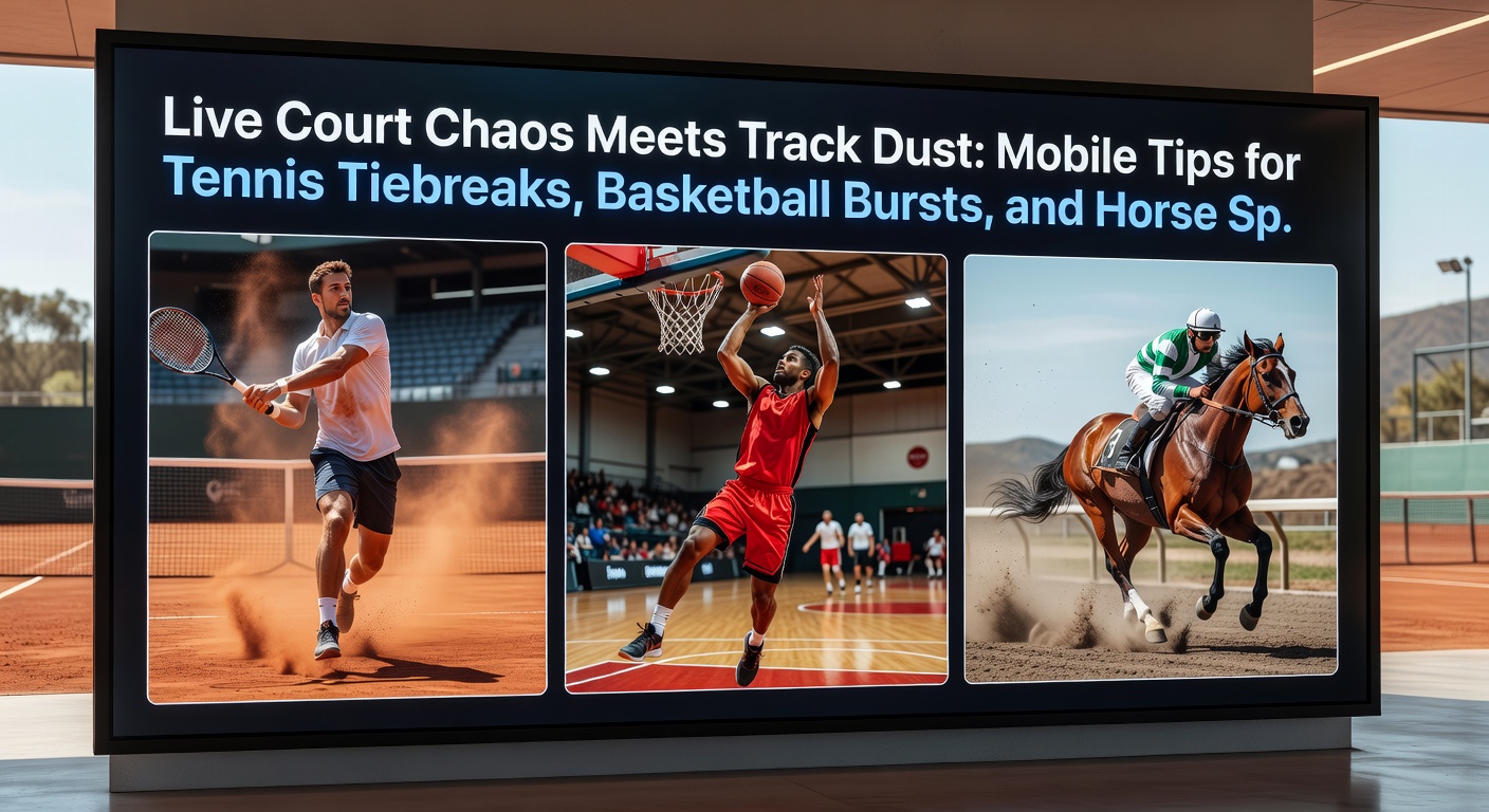 Basketbalspelers in een snelle burst met bal in volle sprint op de court, fans met phones checken live odds