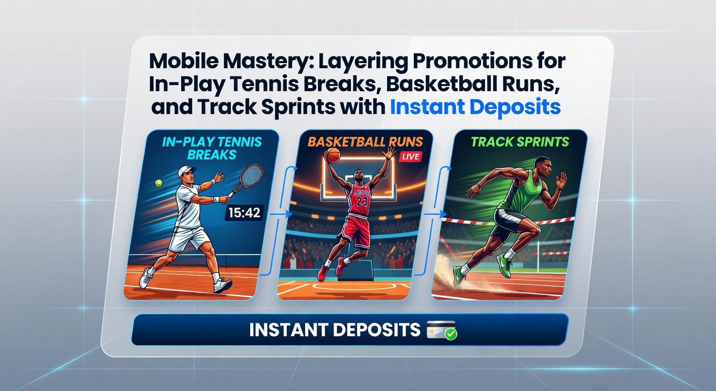 Spannende live tennisbreak op een mobiel scherm tijdens een in-play weddenschap met overlay van promoties en snelle depositopties