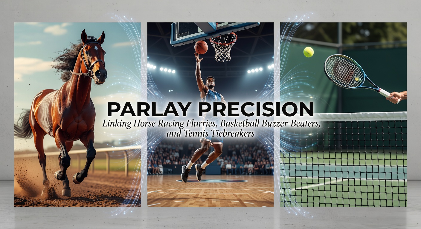 Grafiek met voorbeelden van succesvolle parlay uitbetalingen, tonen odds multipliers voor combinaties van paardenrennen, basketbal en tennis events