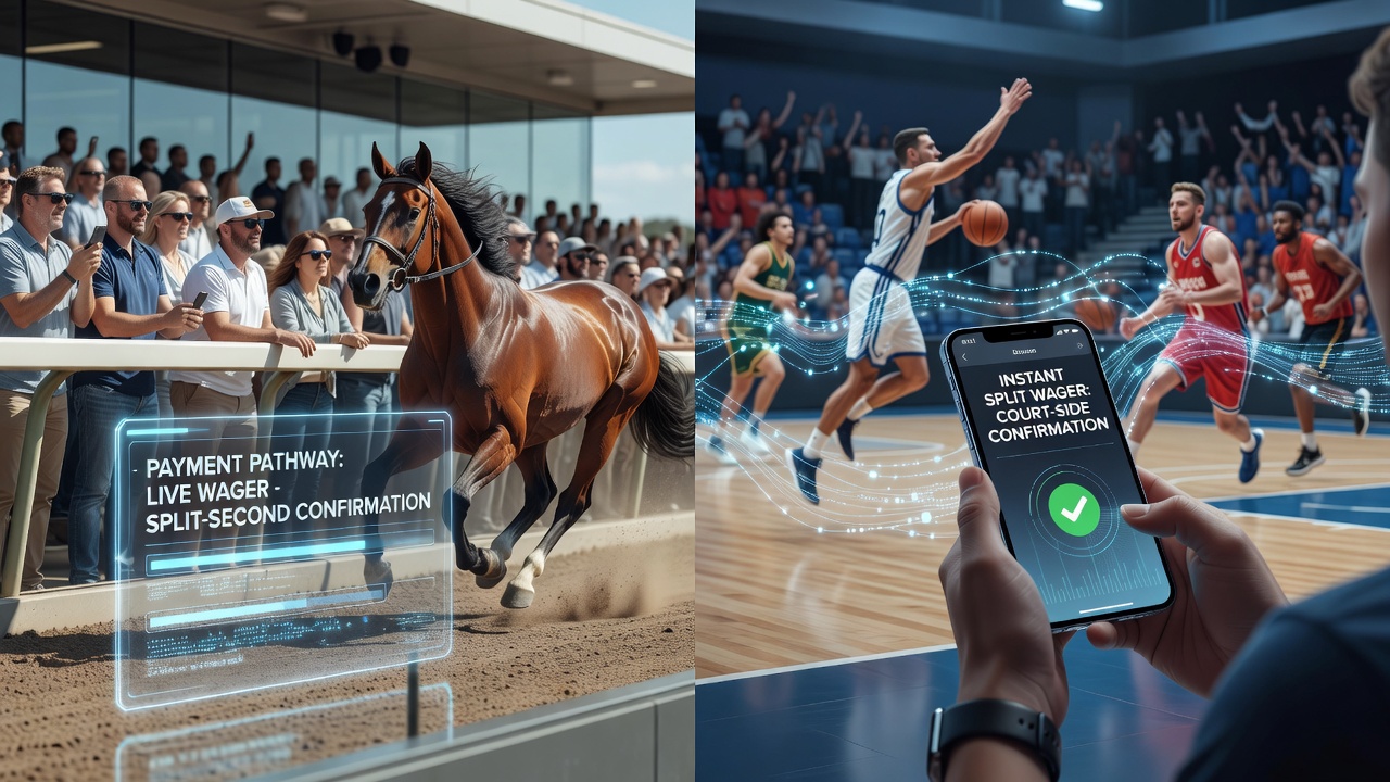 Detailopname van mobiele betalingsinterface tijdens live tennis en paardenrennen