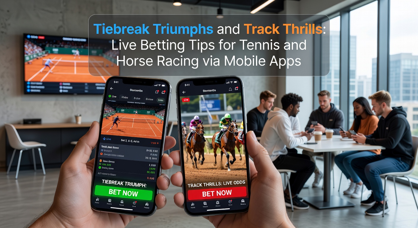 Paard in volle galop op renbaan met overlay van tennis tiebreak actie en smartphone met live betting app